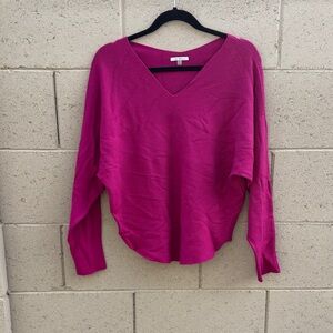 Magenta V-Neck Batwing Sweater